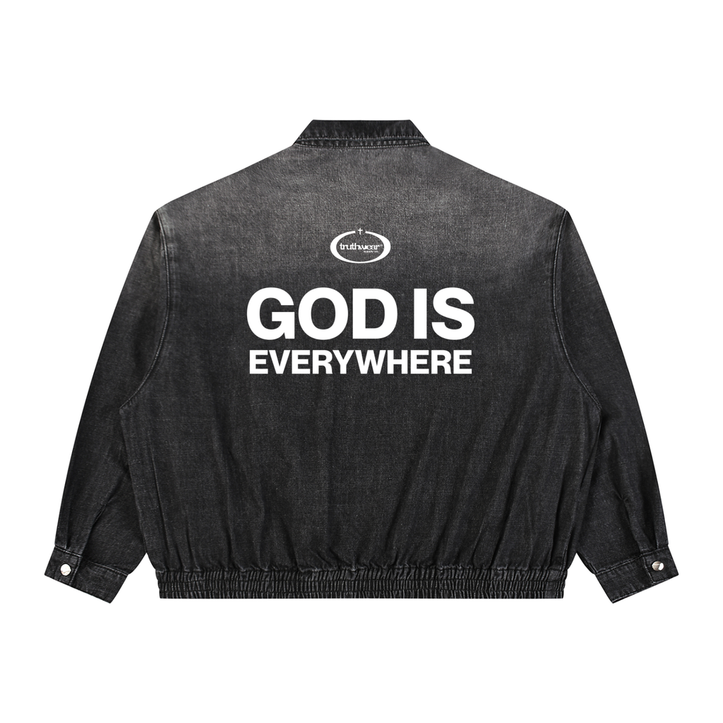 God Is Everywhere Unisex Vintage Wash Full-Zip Denim Jacket