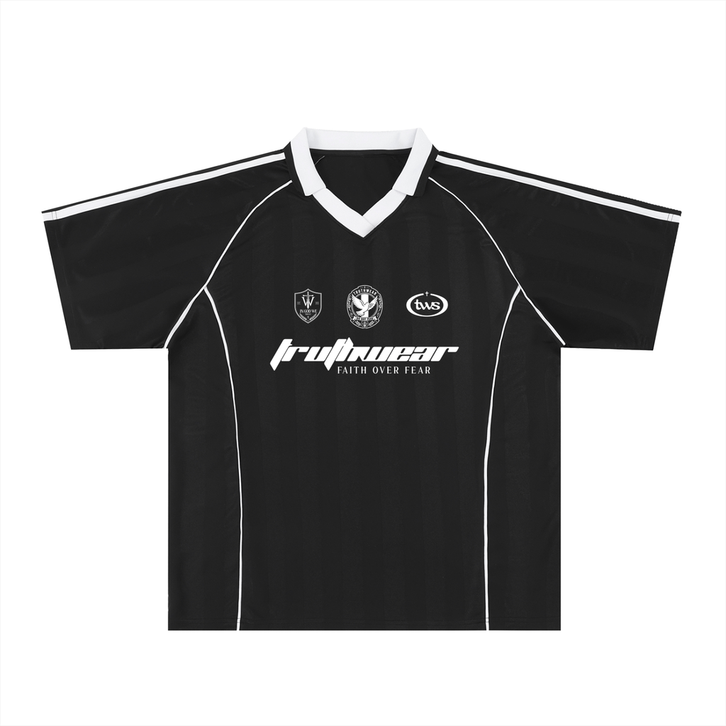 Faith Over Fear Shadow Stripe Collared Soccer Jersey