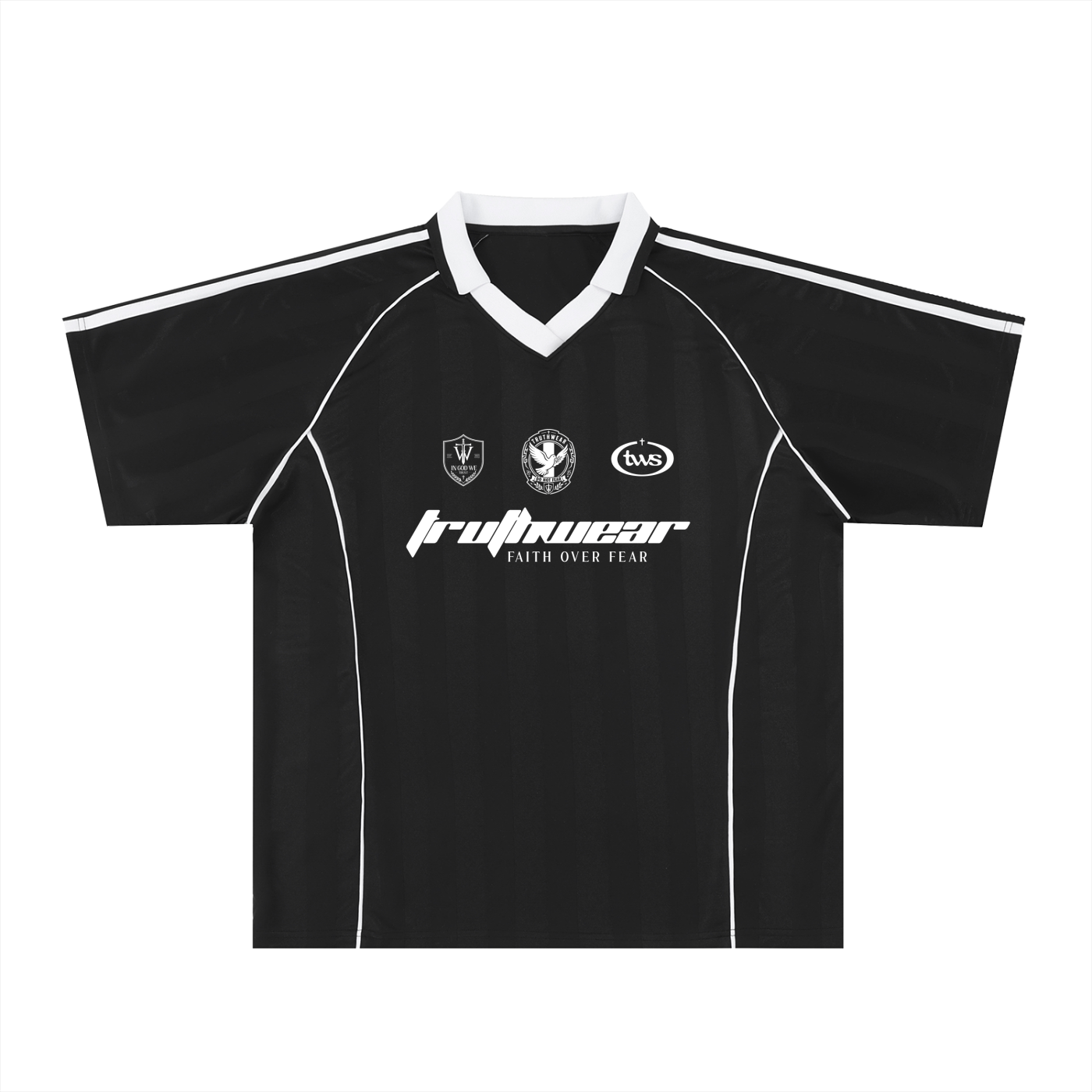 Faith Over Fear Shadow Stripe Collared Soccer Jersey