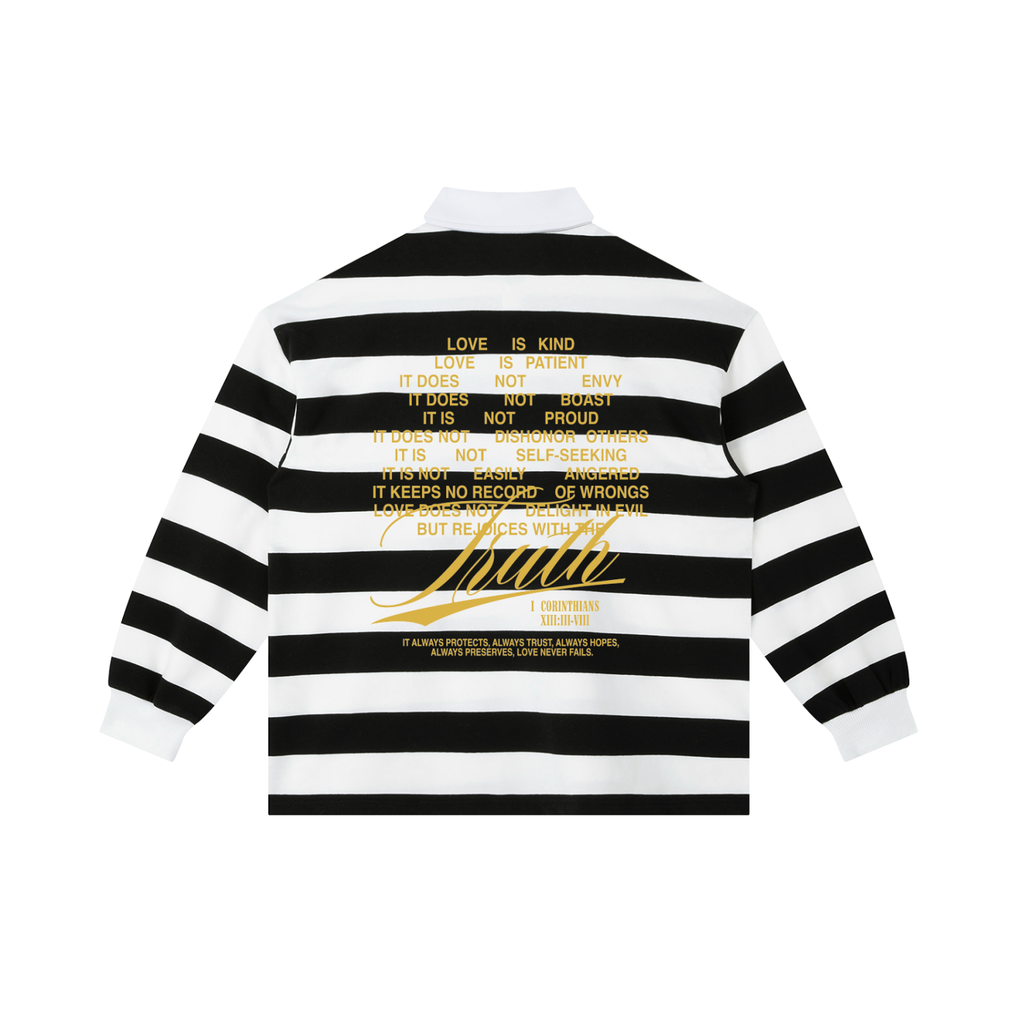 Christian Rugby Shirt, Truth Not Trend, 1 Corinthians 13, Faith Streetwear Bold Gold