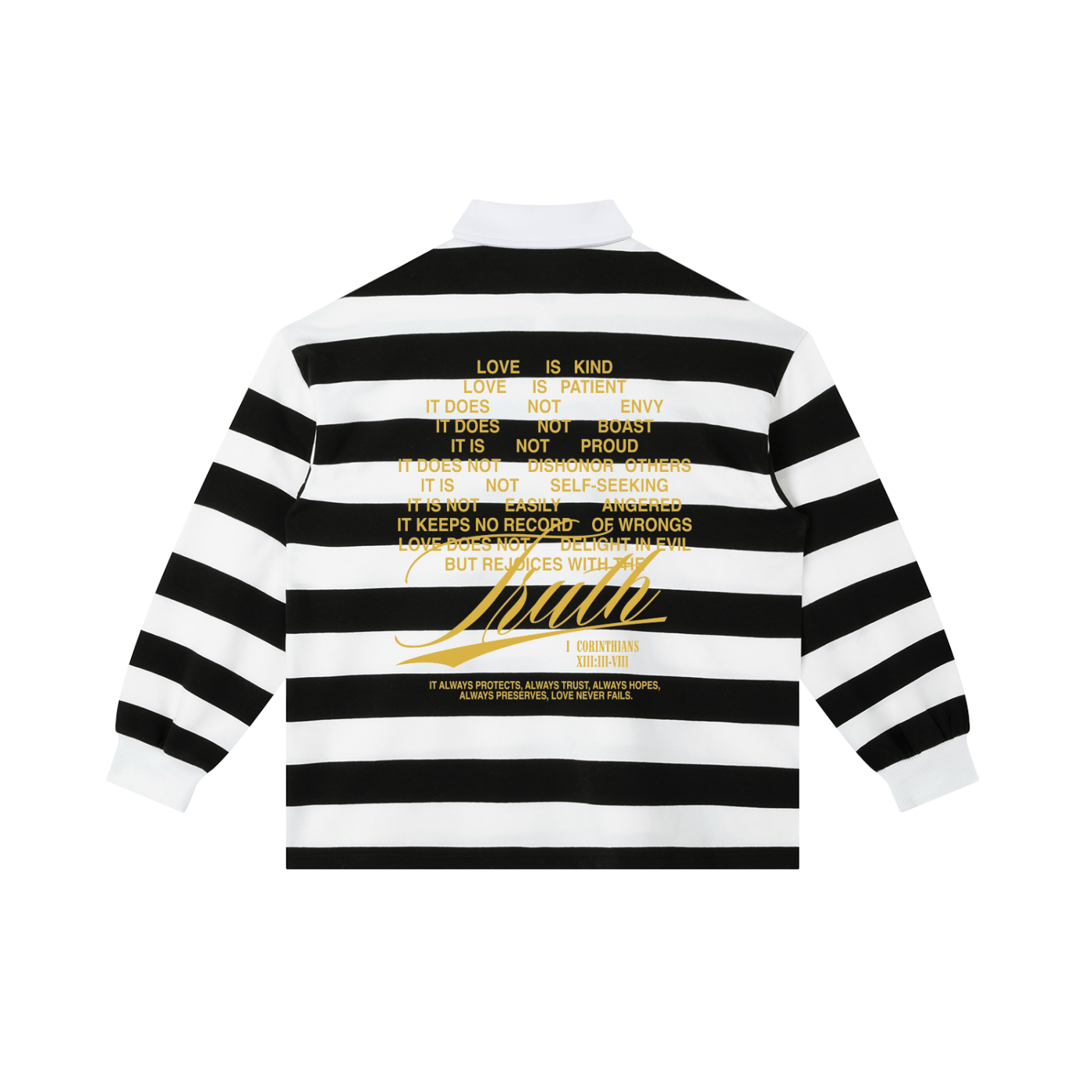 Christian Rugby Shirt, Truth Not Trend, 1 Corinthians 13, Faith Streetwear Bold Gold