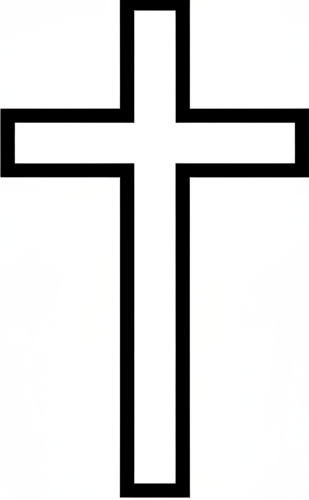 A minimalist black outline Christian cross centered on a solid white background.