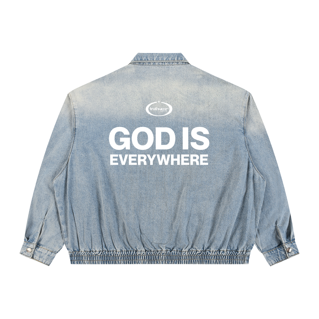 God Is Everywhere Unisex Vintage Wash Full-Zip Denim Jacket
