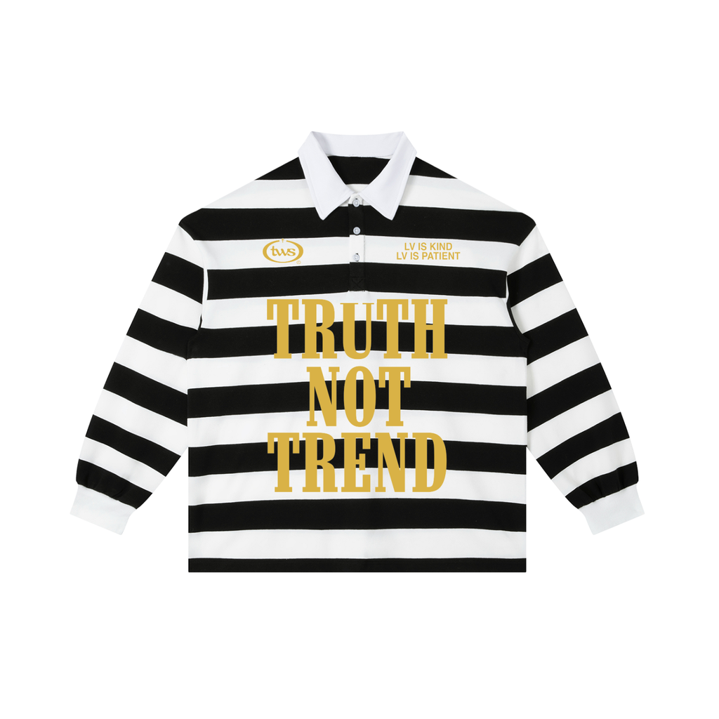 Christian Rugby Shirt, Truth Not Trend, 1 Corinthians 13, Faith Streetwear Bold Gold