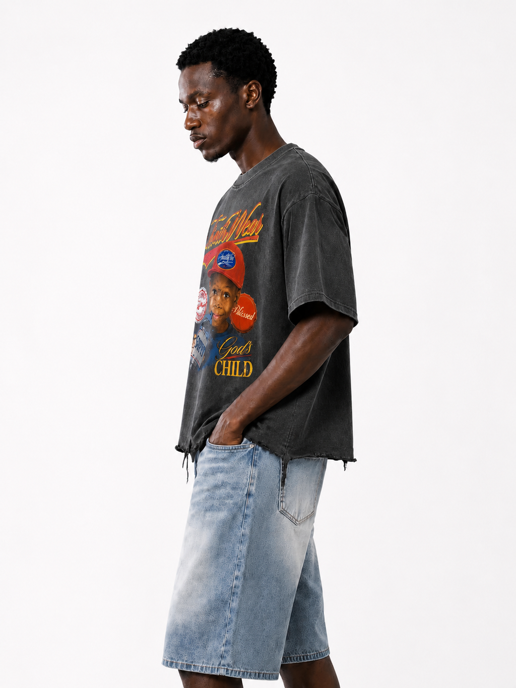 Kid Cosmo Limited Edition Vintage Wash Boxy Distressed Hem T-Shirt